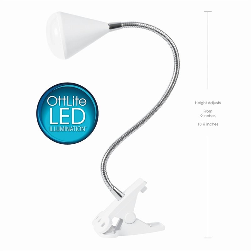 OttLite LED Cone Clip Lamp in White