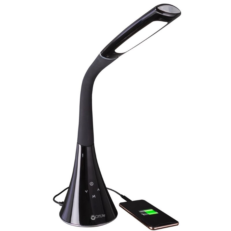 OttLite Wellness Swerve LED Desk Lamp with 3 Color Modes in Black
