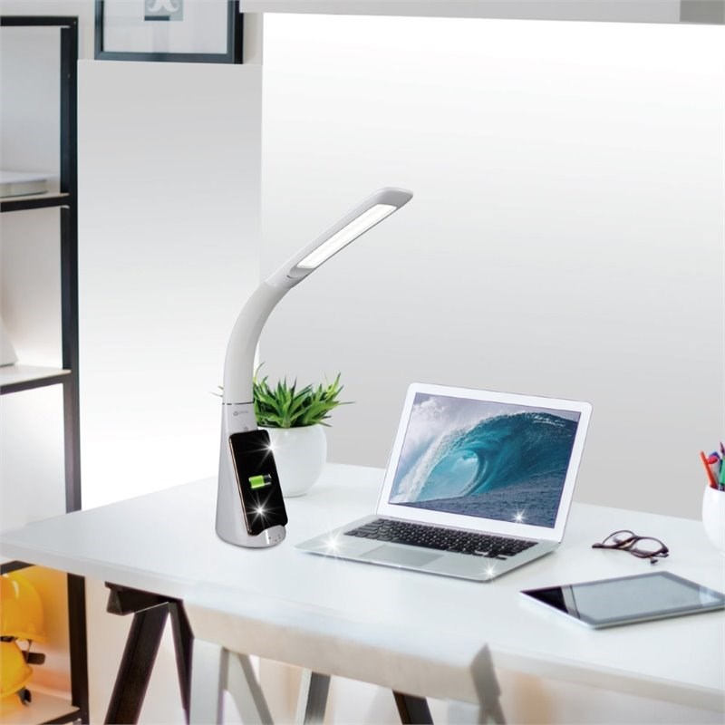 OttLite Wellness Sanitizing Purify LED Desk Lamp with Wireless Charging in White