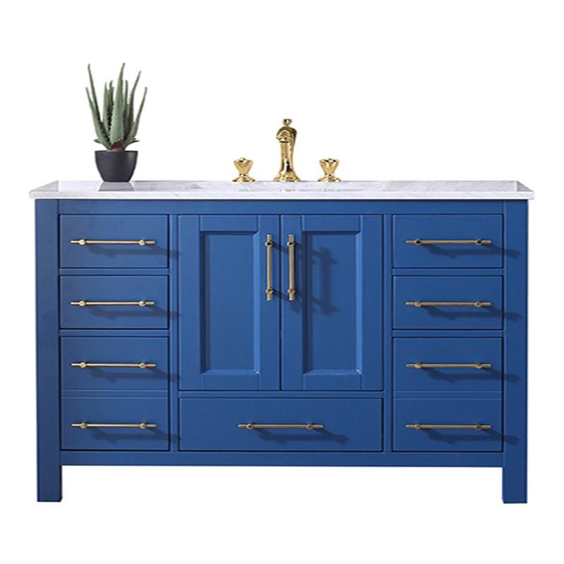 Eviva Navy 48 Solid Wood Bathroom Vanity With White Carrara Top In Deep Blue Evvn413 48blu