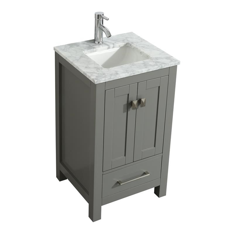 Eviva London 20 X18 Solid Wood Bathroom Vanity With White Carrara Top In Gray Tvn414 20x18gr - 20 Inch Bathroom Sink Top