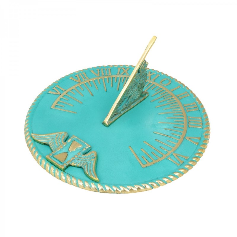 Sundial Solid Brass Verdigris 10 Inch Diameter Ornate Garden Clock