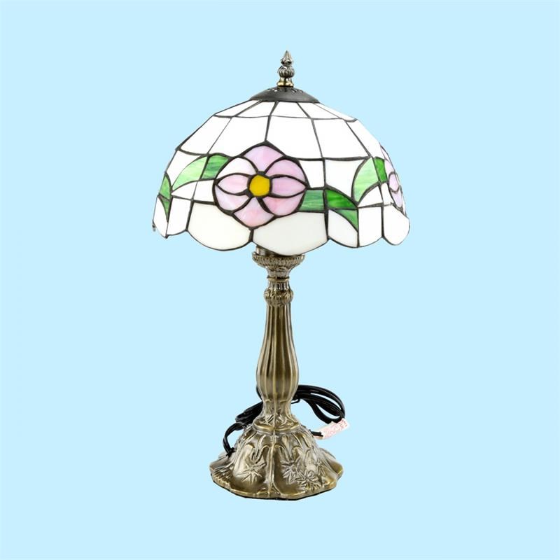 Desk Table Lamp Antique Glass Brass Bouquet Style 18.75
