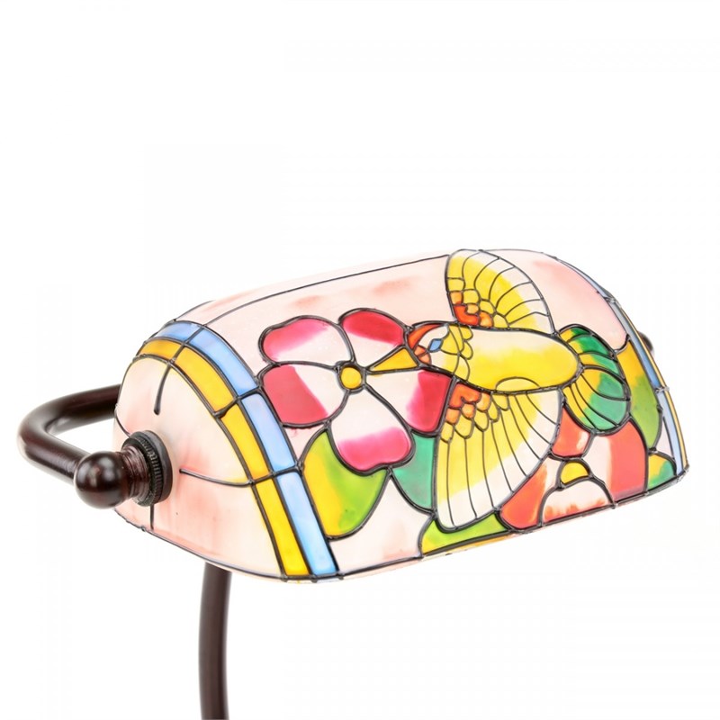 Multi-Color Glass Table Lamp Hummingbird Style Light Hibiscus Stained