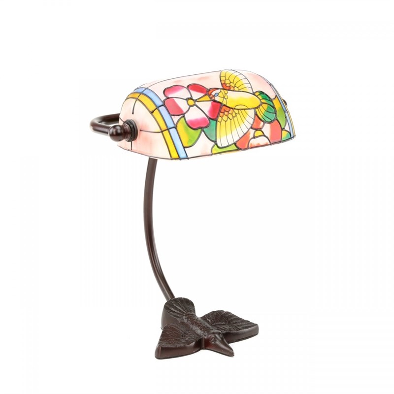 Multi-Color Glass Table Lamp Hummingbird Style Light Hibiscus Stained