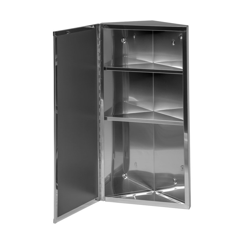 Wall Mount Corner Medicine Cabinet Brushed Stainless Steel with Mirror