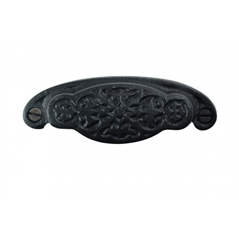 Black Floral Cabinet Drawer Cup Bin Pull Wrought Iron 3.75