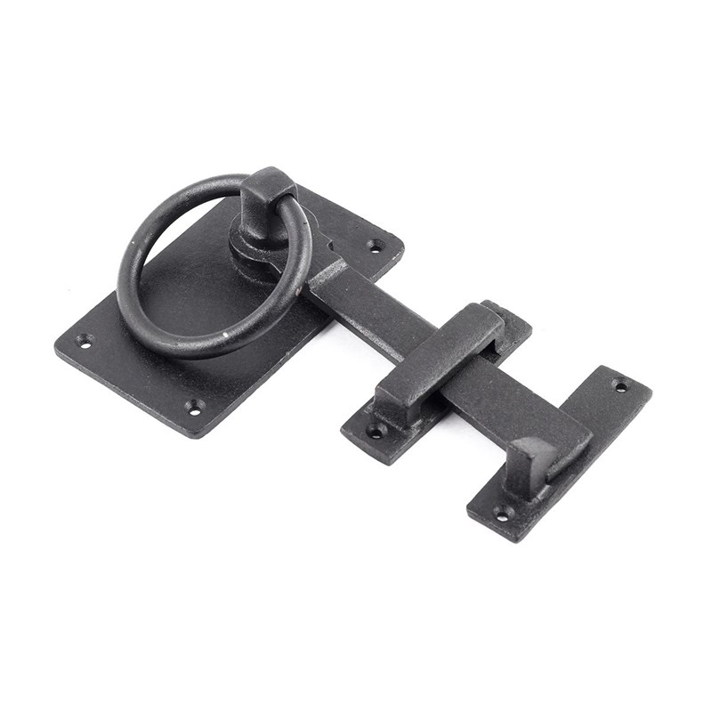 Black Wrought Iron Gate Ring Turn Latch Lock Set 6.5