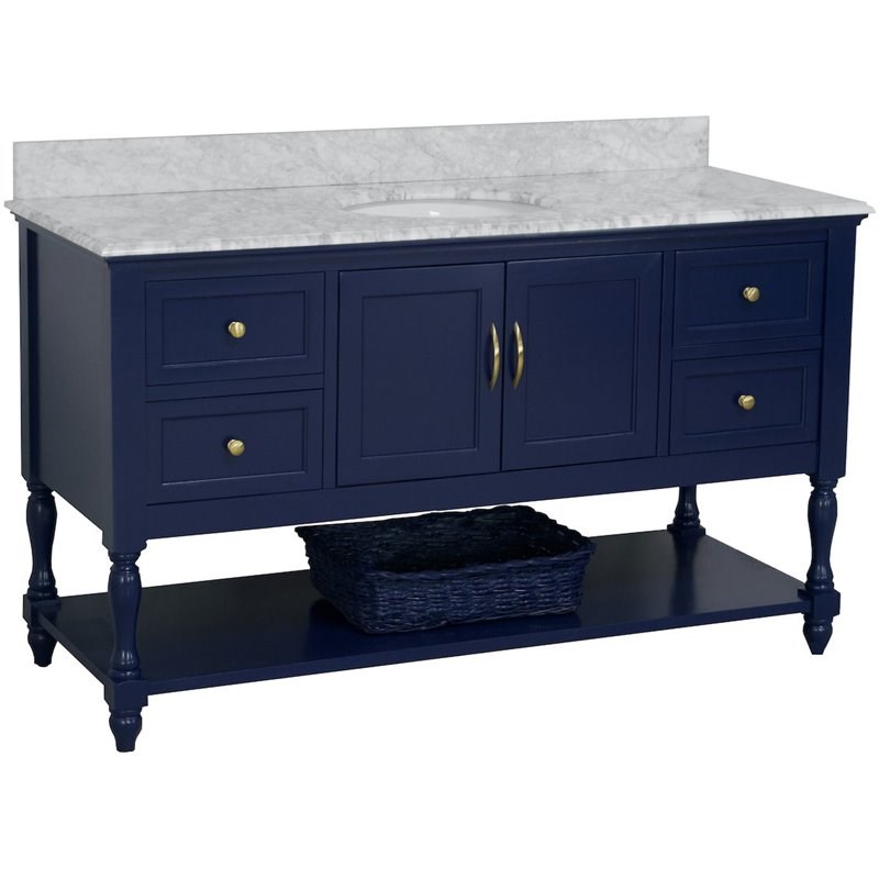 Kbc Beverly 60 Marble Top Single Bathroom Vanity In Royal Blue Kbc227azcarr