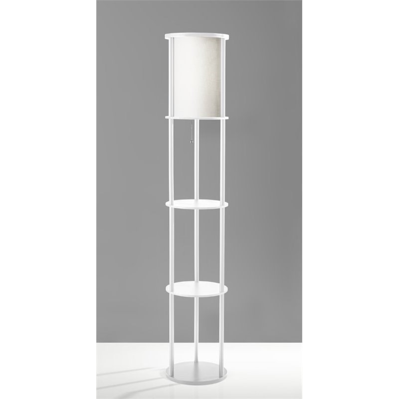 Stewart Wood Round Shelf Floor Lamp, Glass Shelf Floor Lamp Silver Threshold