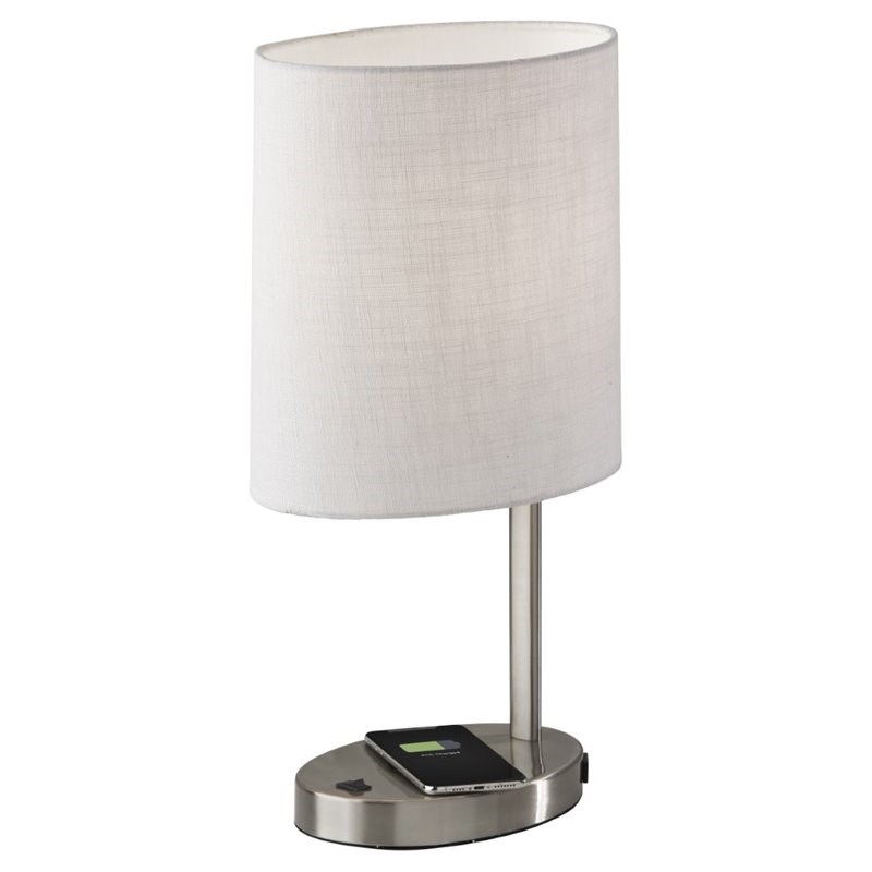 Curtis Metal Adessocharge Table Lamp, Adesso Brushed Steel Table Lamp