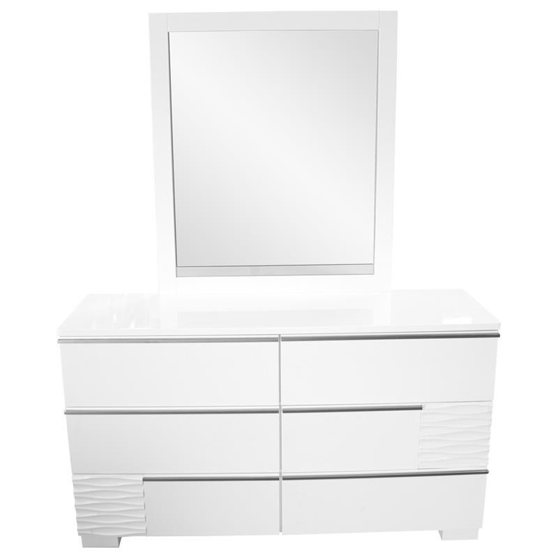 Best Master Athens 2-Piece Poplar Wood Dresser and Mirror Set in White Lacquer