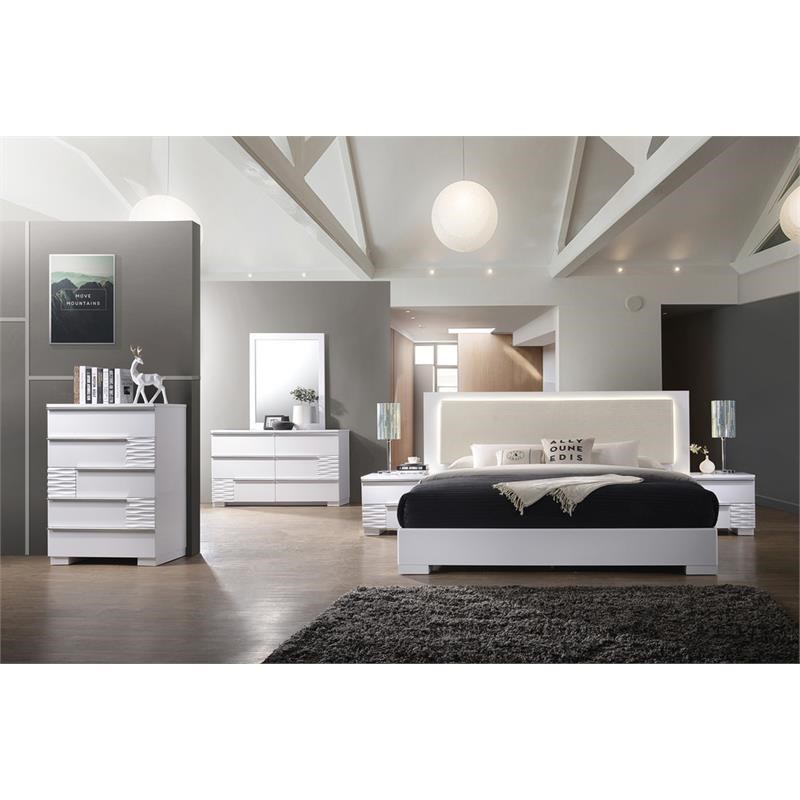 Best Master Athens 5 Piece Queen Platform Bedroom Set In White Lacquer Homesquare 