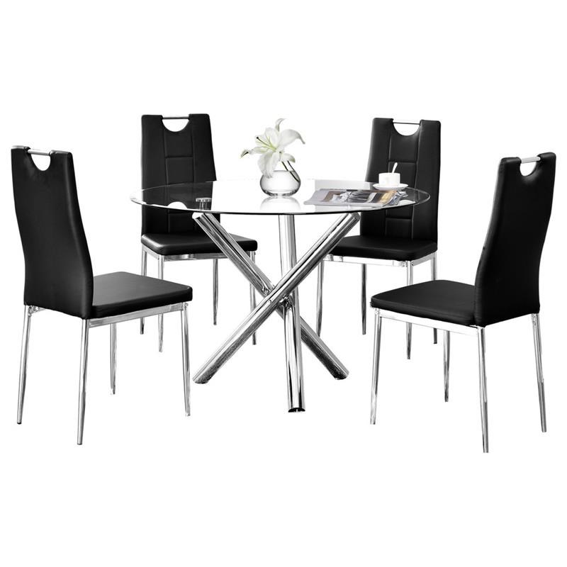 Best Master Beverly 5-Piece Faux Leather Round Glass Dinette Set - Black