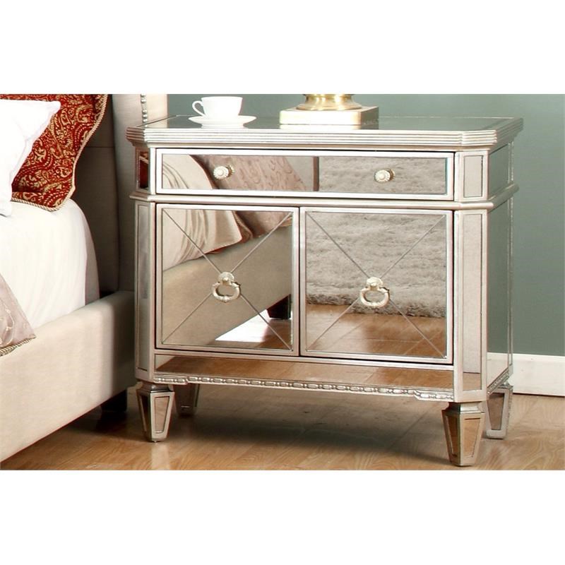 best master borghese solid wood mirrored bedroom nightstand in silver ...