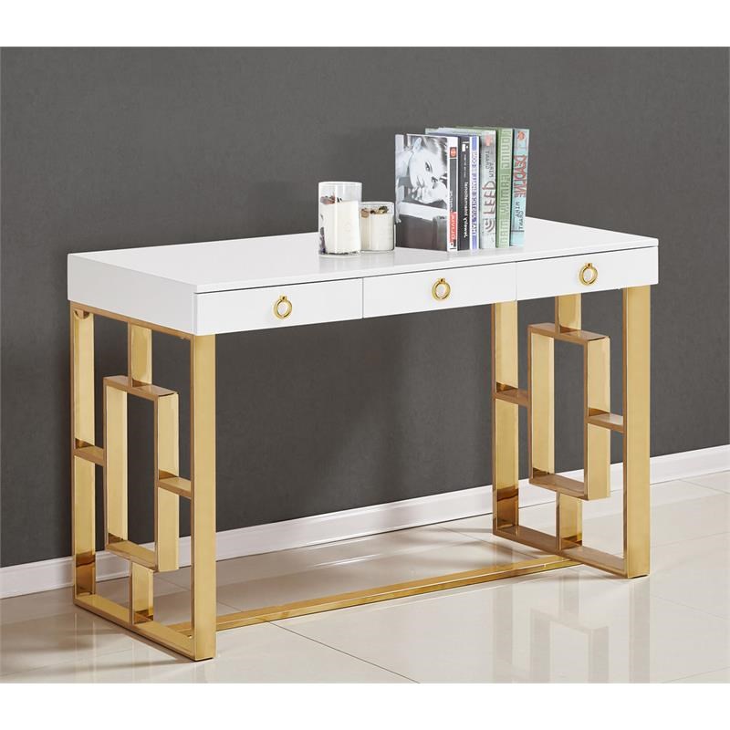 Best Master Brooks 3-Drawer Wood and Stainless Steel Frame Writing Desk - Gold