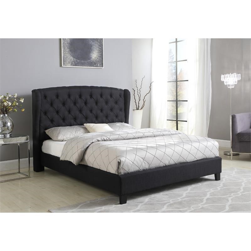 Best Master Frances Solid Wood/Fabric Upholstery Queen Platform Bed