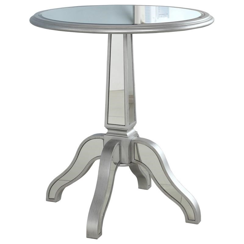 Best Master Inwood Park Solid Wood Round Side Table in Silver Mirrored