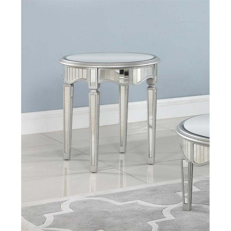 Best Master Royal Glam Round Mirrored Glass End Table in Silver