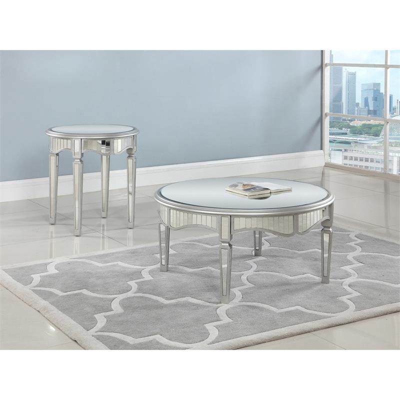 Best Master Royal Glam Round Mirrored Glass End Table in Silver