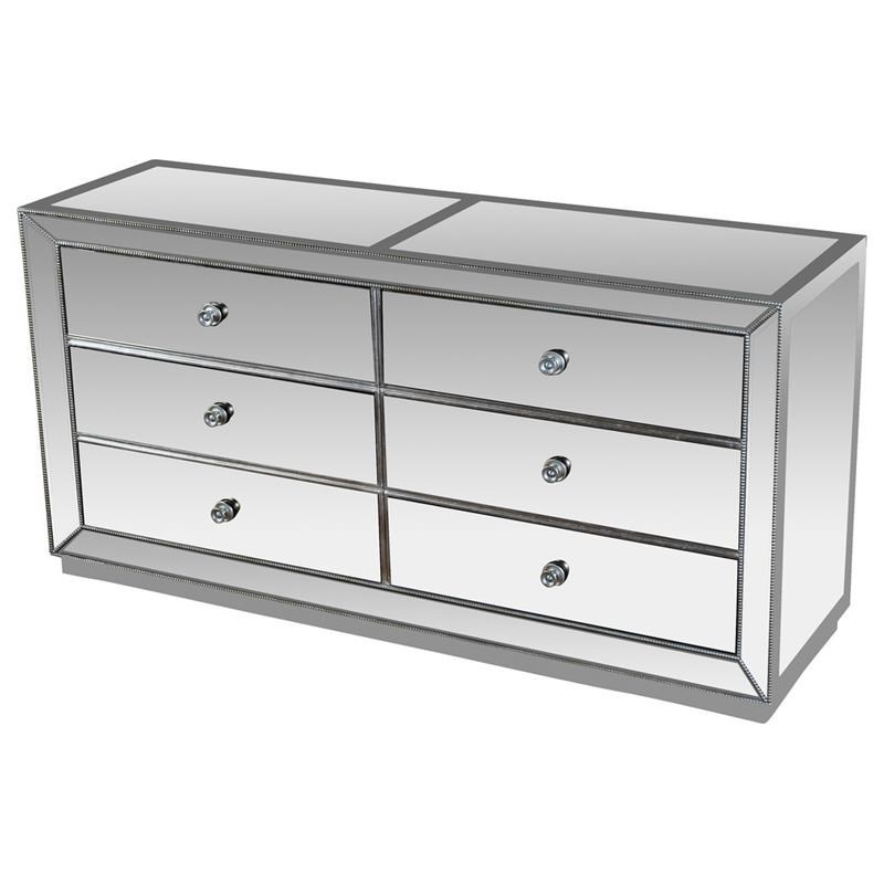 Best Master Jameson Solid Wood 6-Drawer Bedroom Dresser in Silver Mirrored