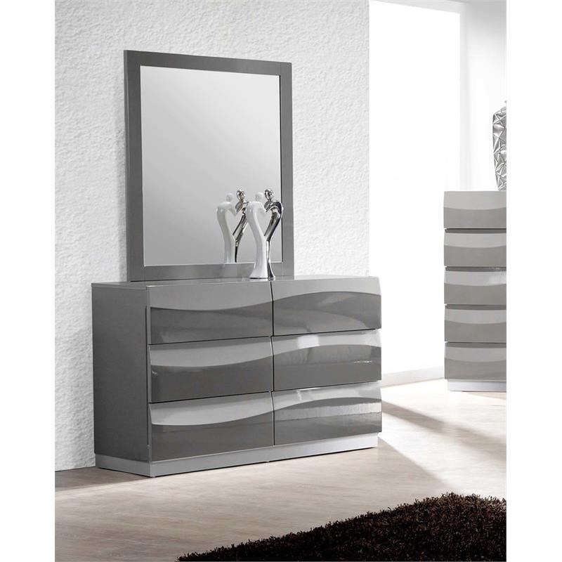 Best Master Leon 2-Piece Poplar Wood Dresser and Mirror Set in Gray High Gloss