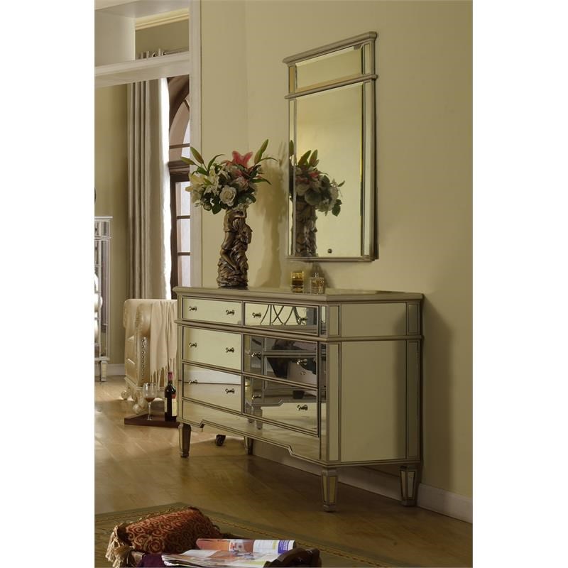 Best Master Nicolette 6-Drawer Solid Wood Bedroom Dresser in Silver Brushed