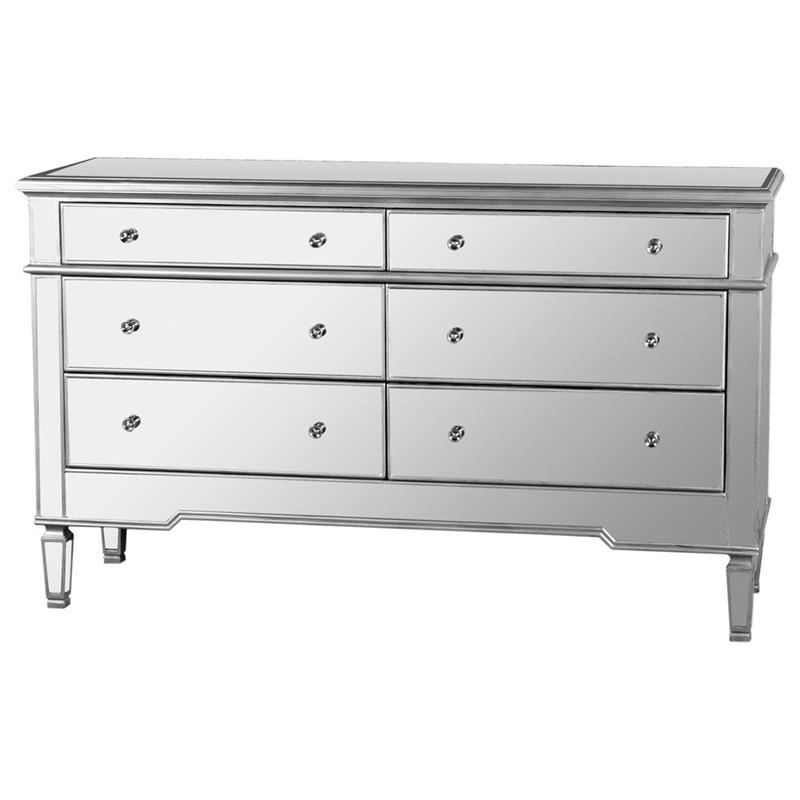 Best Master Nicolette 6-Drawer Solid Wood Bedroom Dresser in Silver Brushed