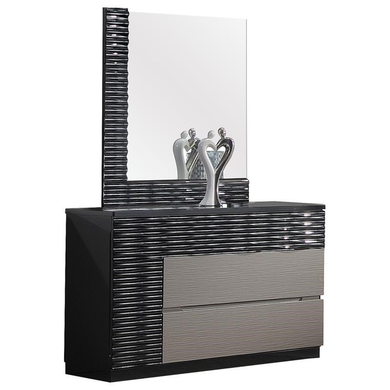 Best Master Romania 2-Pc Poplar Wood Dresser and Mirror Set in Black/Zebra Gray