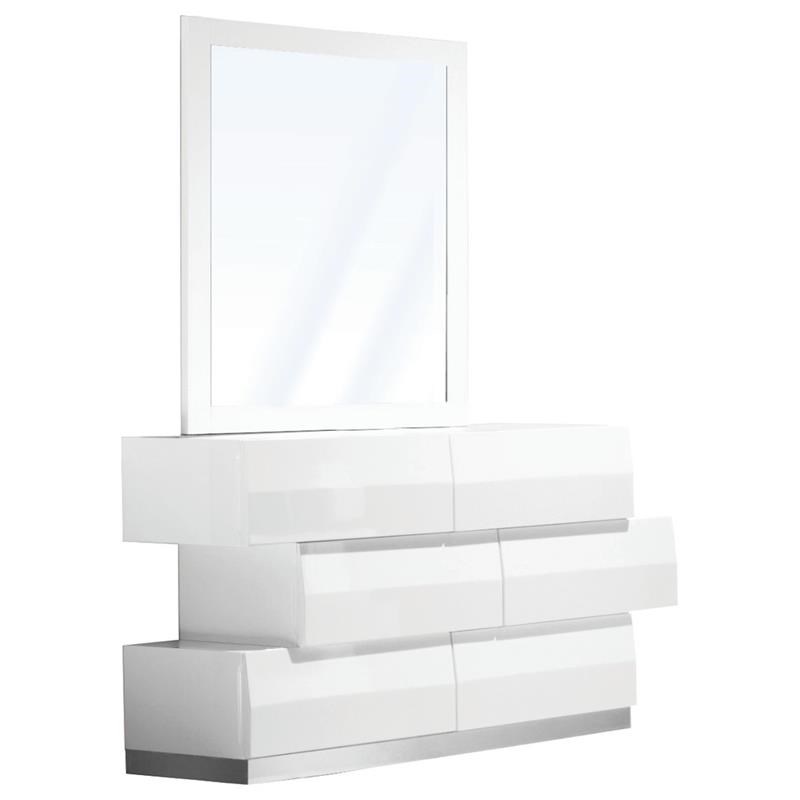 Best Master Spain 2-Piece Poplar Wood Dresser and Mirror Set - White/Silver Base