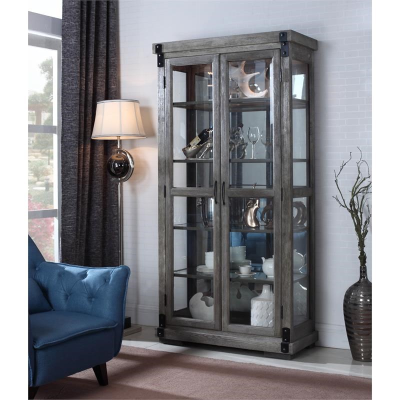 Best Master Jane Curio with Glass Shelves in Rustic Dark Gray