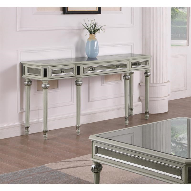 Best Master Emory Solid Wood Rectangle Console Table in Antique Cream/Mirrored