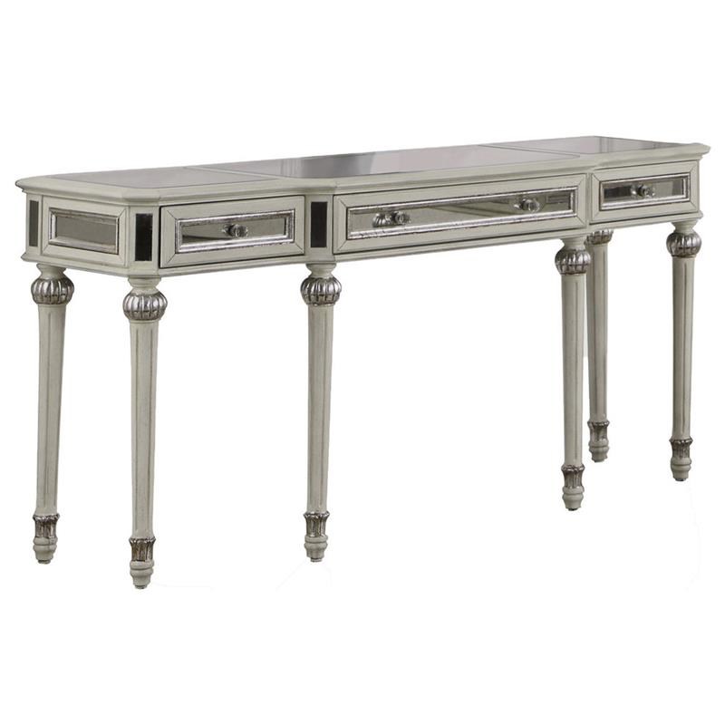 Best Master Emory Solid Wood Rectangle Console Table in Antique Cream/Mirrored