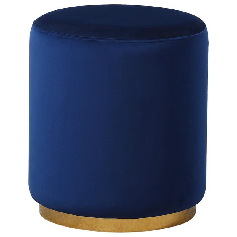 Best Master Furniture Dalvik Round Velvet Accent Stool in Navy Blue/Gold Base