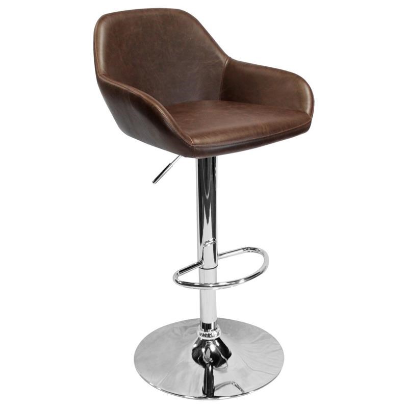 Best Master Lincoln Faux Leather, Brown Leather Adjustable Swivel Bar Stools
