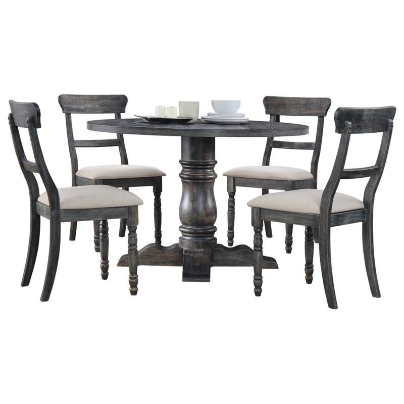 Best Master Selena 5Piece Solid Wood Round Set in Weathered