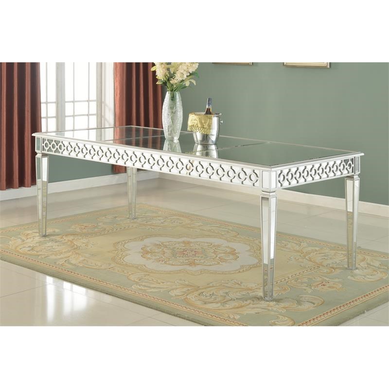 Best Master Sophie Solid Wood Dining Room Table in Silver Mirrored