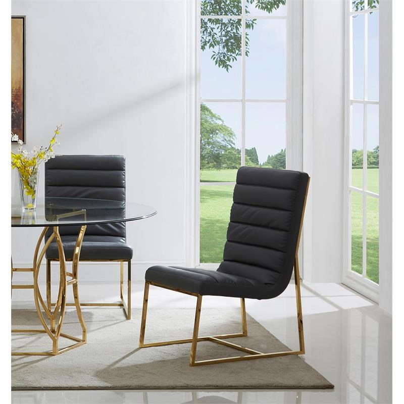 Best Master Luna Faux Leather Dining Side Chair in Gold/Gray (Set of 2)