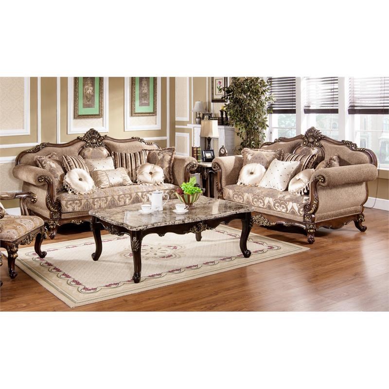 Best Master Winfrey 2Pc Solid Wood and Chenille Living Room Set in