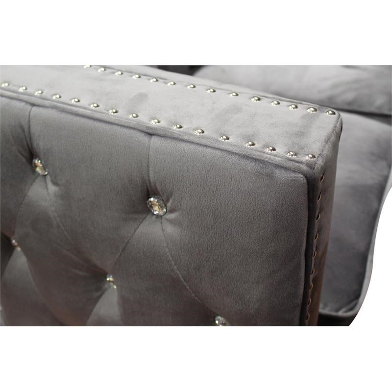 Best Master DeLuca 2-Pc Embellished Fabric Tufted Sofa & Loveseat Set in Gray