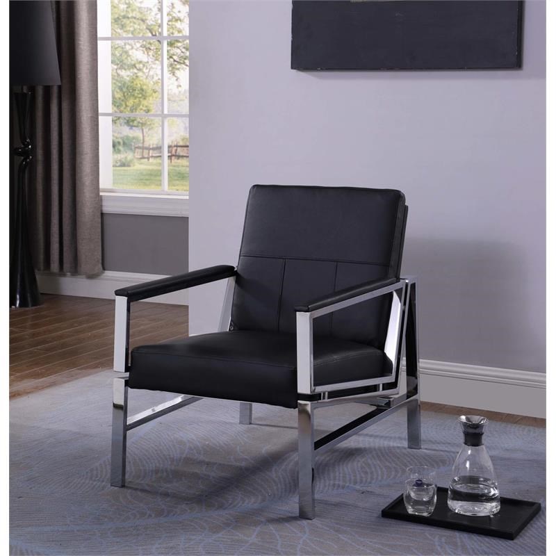 Best Master Fifth Avenue Faux Leather & Stainless Steel Accent Chair in Black