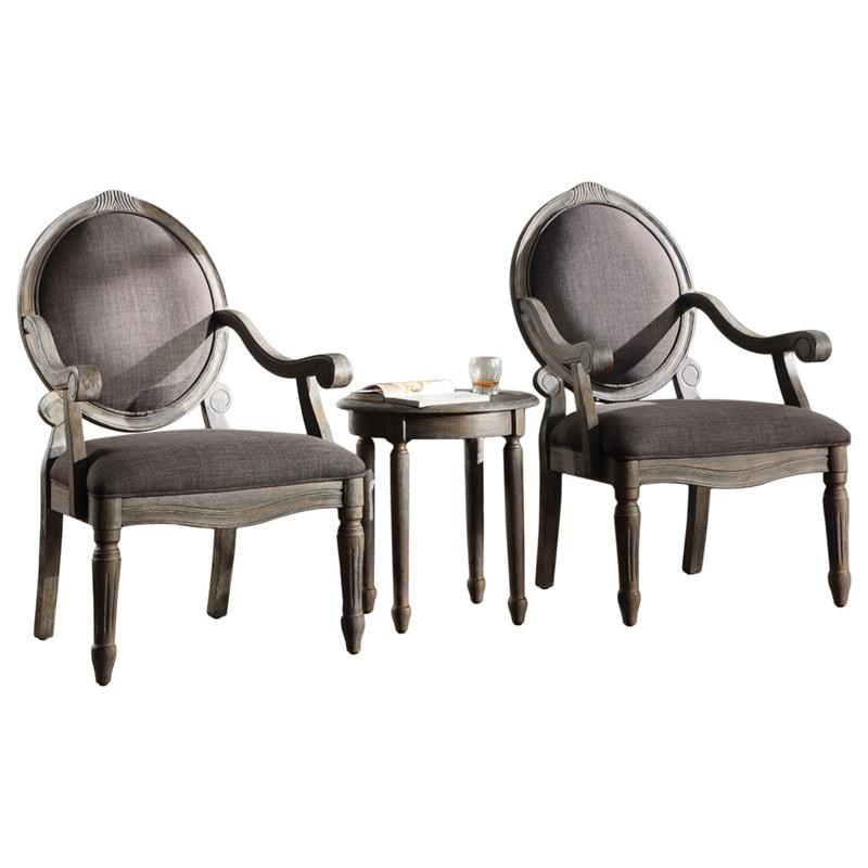 Best Master Khloe 3-Piece Birch Wood Accent Chair and Table Set in Antique Gray