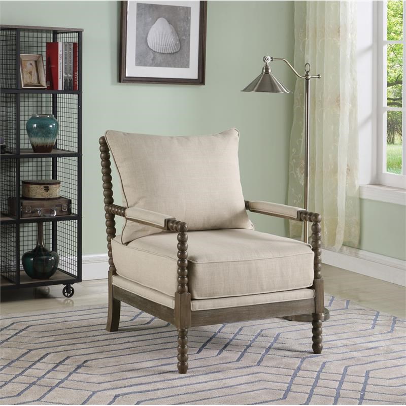 Best Master West Palm Solid Wood Living Room Accent Chair in Rustic Oak/Beige