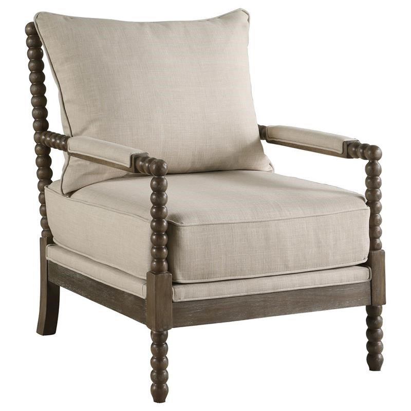 Best Master West Palm Solid Wood Living Room Accent Chair in Rustic Oak/Beige