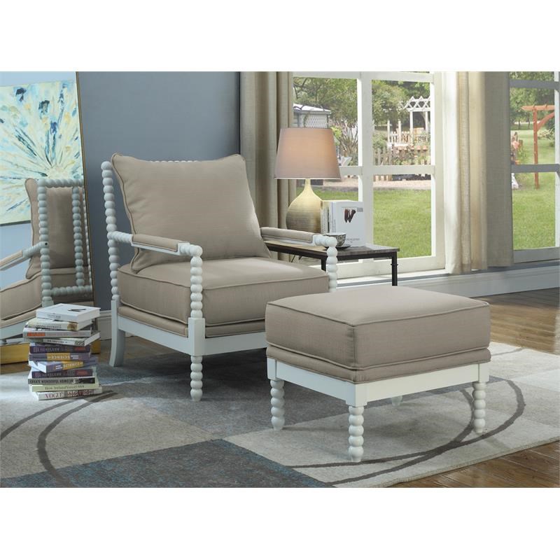 Best Master West Palm 2-Pc Fabric Accent Chair & Ottoman Set in Beige/White
