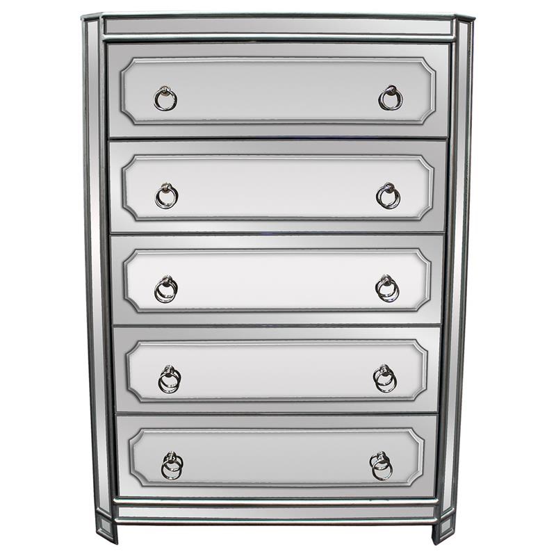 Master Mya 5 Drawer Solid Wood Chest, White Tall Dresser With Silver Handles