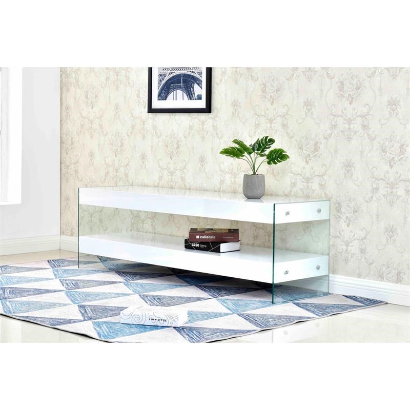 Best Master Poplar Wood and Glass 1-Shelf Console Table in White Gloss