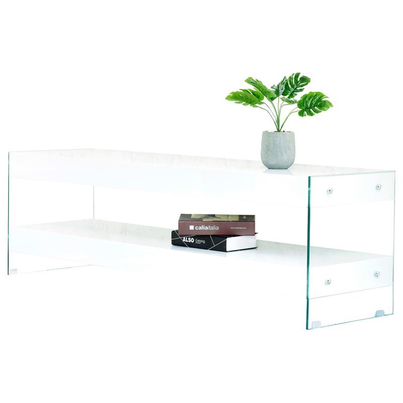 Best Master Poplar Wood and Glass 1-Shelf Console Table in White Gloss