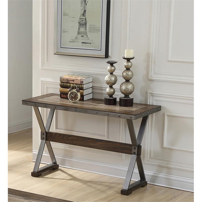 Best Master Engineered Wood Console Table in Dark Oak/Nail Heads