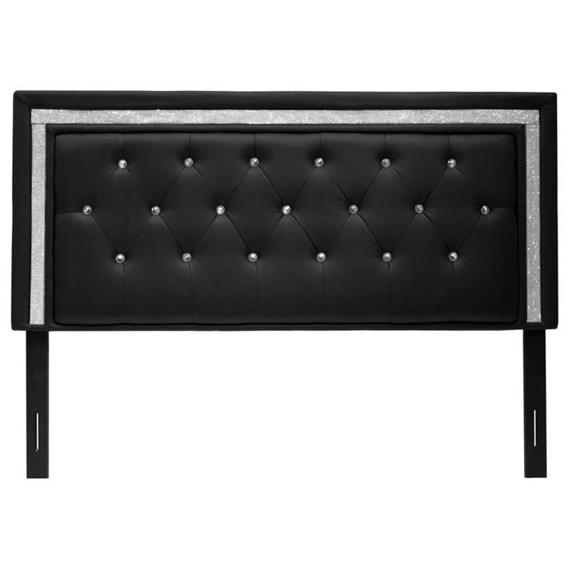 Best Master Faux Leather Full/Queen Headboard Tufted Crystal Rhinestone in Black
